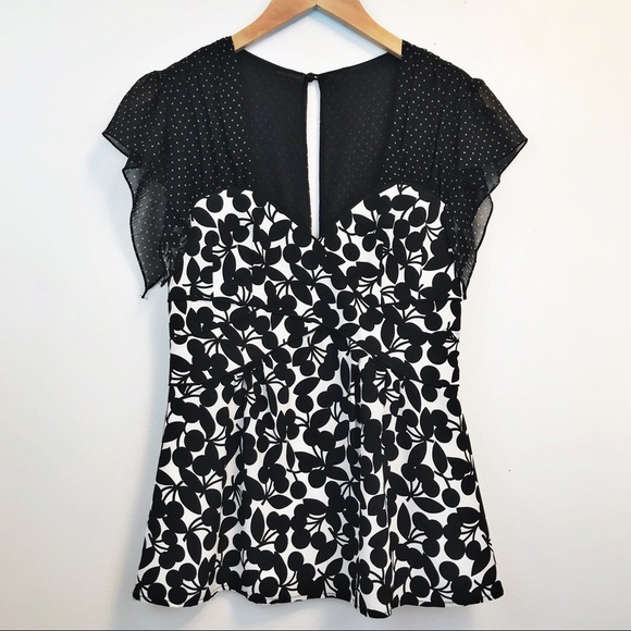 Nanette Lepore Tops - Nanette Lepore Black Silk Print Sweetheart Top